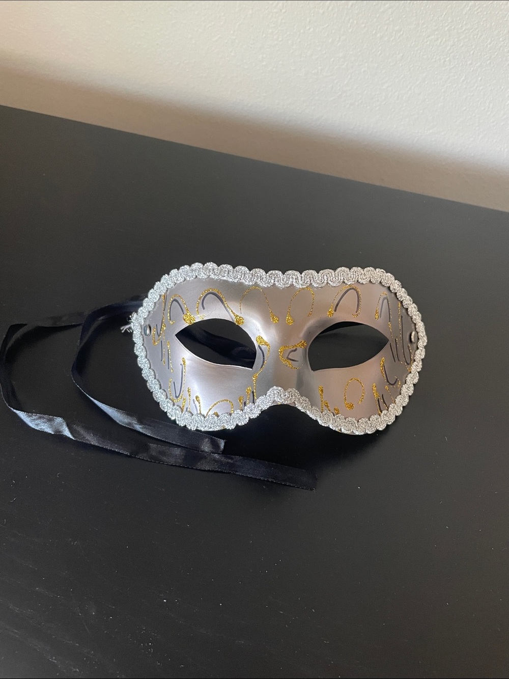 Silver Masquerade Face Mask with Gold Accents